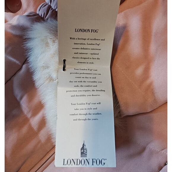 New London Fog Jacket Women's M Pink Rose Megan Coat Faux Fur Collar Zip Closure - Picture 14 of 14